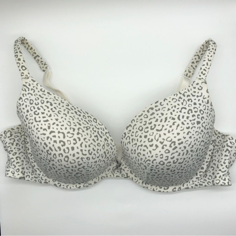 Cacique Smooth Boost Plunge Bra Leopard Print White 40DD